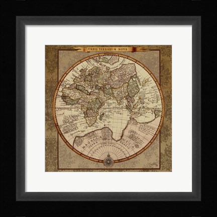 Framed Damask World Map II Print