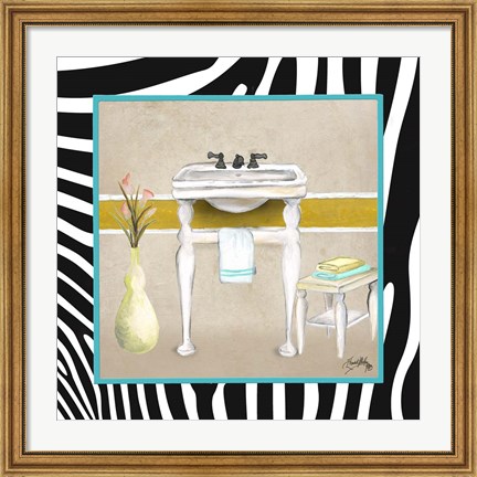 Framed Zebra Bath I Print