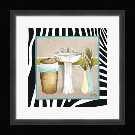 Framed Zebra Bath II Print