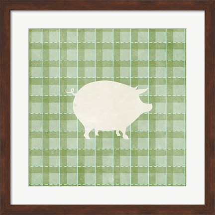 Framed Farm Pig on Plaid Print
