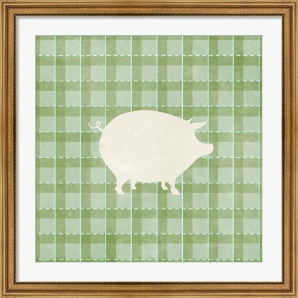 Framed Farm Pig on Plaid Print