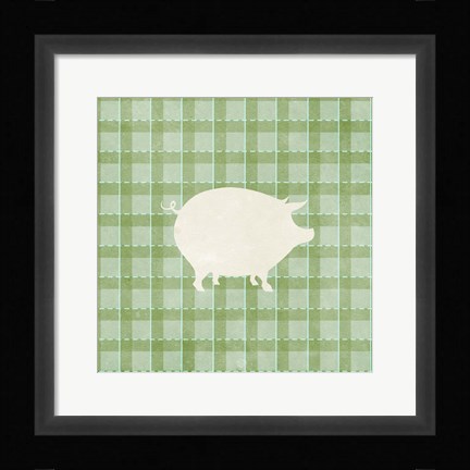 Framed Farm Pig on Plaid Print