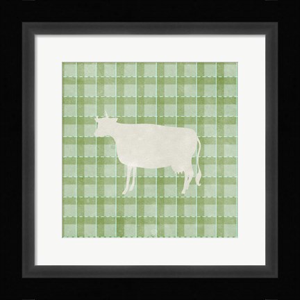 Framed Farm Cow on Plaid Print