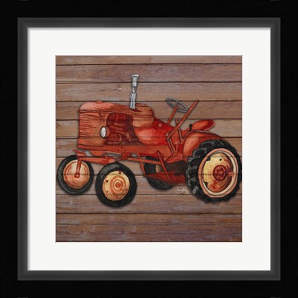 Framed Tractor on Wood II Print