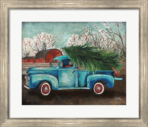 Framed Blue Truck and Tree I Print