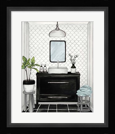 Framed Modern Black and White Bath II Print