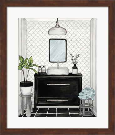 Framed Modern Black and White Bath II Print