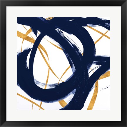 Framed Navy with Gold Strokes I Print
