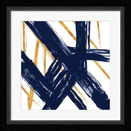 Framed Navy with Gold Strokes III Print