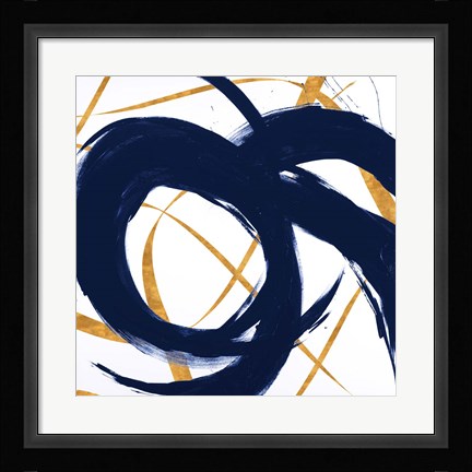 Framed Navy with Gold Strokes II Print