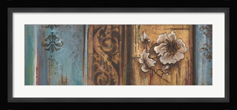 Framed Blue Eclecticism with Floral I Print