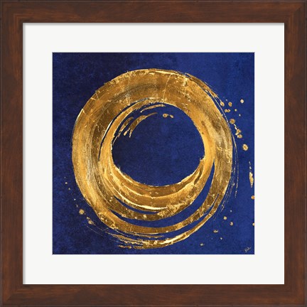 Framed Gold Circle on Blue Print