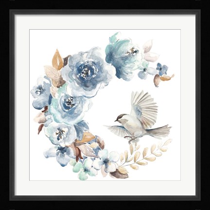 Framed Floral with Bird I Print