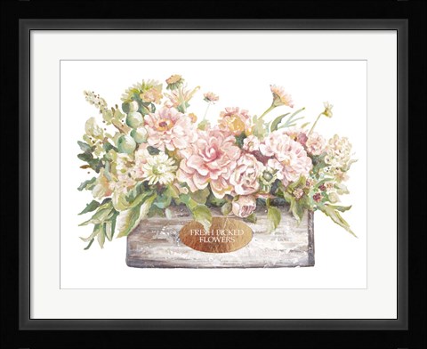 Framed Flowers in Wooden Planter Print