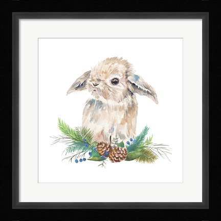 Framed Floppy Eared Bunny on Greenery Print