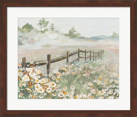 Framed Fence with Flowers Print