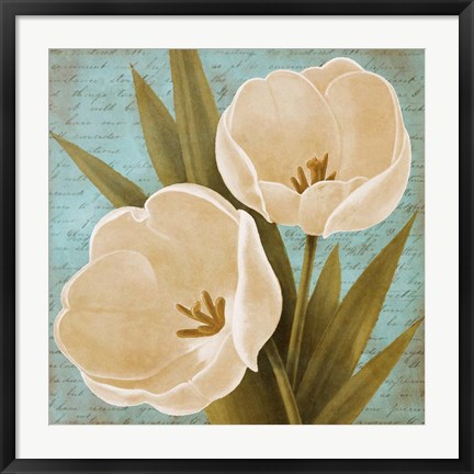 Framed Morning Tulips on Blue II Print