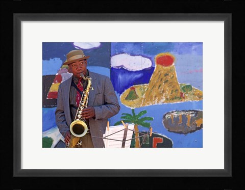 Framed Black Jazz Street Performer, San Fransisco Print