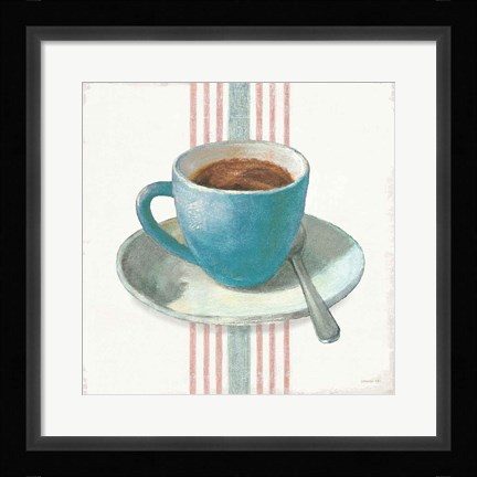 Framed Wake Me Up Coffee IV Blue with Stripes No Cookie Print
