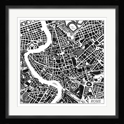 Framed Rome Map Black Print