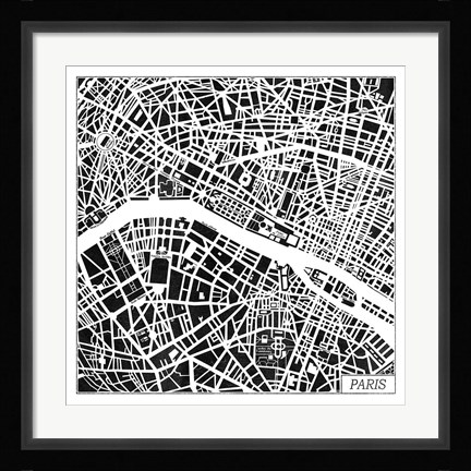 Framed Paris Map Black Print