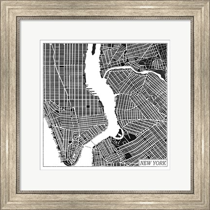 Framed New York Map Black Print