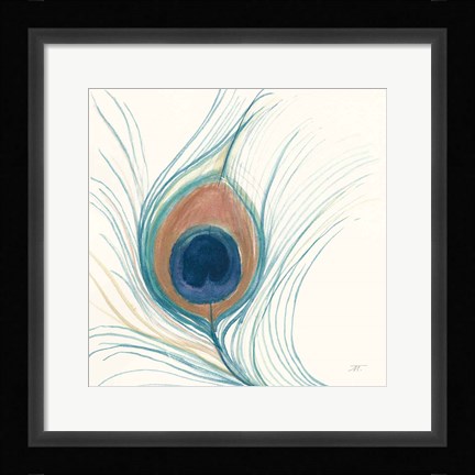 Framed Peacock Feather II Blue Print