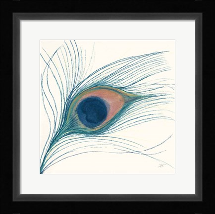 Framed Peacock Feather I Blue Print