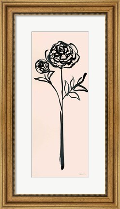 Framed Floral Line I on Pink Print