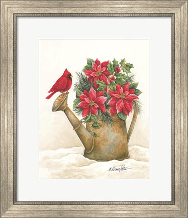 Framed Christmas Lodge Watering Can Print