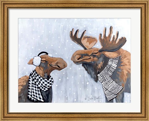 Framed Winter Moose Kisses Print