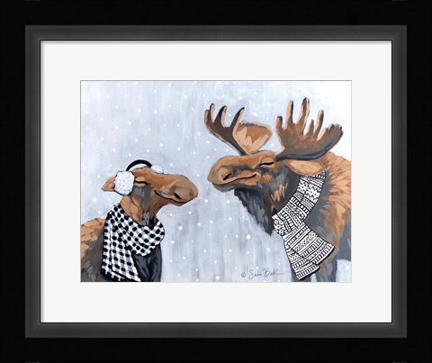 Framed Winter Moose Kisses Print