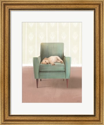 Framed Nap Time Golden Pup Print