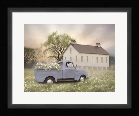 Framed Blue Ford at Barn Print