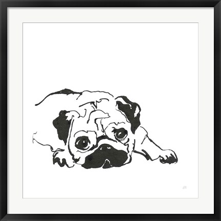 Framed Line Dog Pug II Print