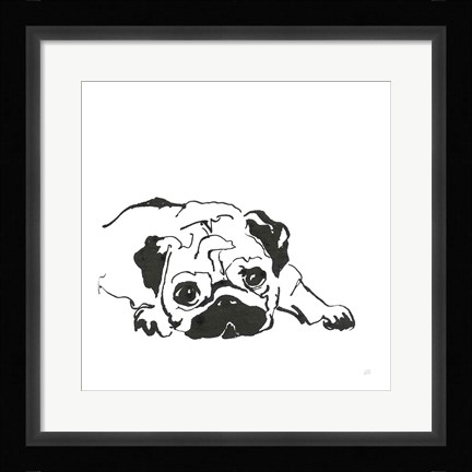 Framed Line Dog Pug II Print