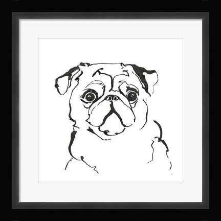 Framed Line Dog Pug I Print