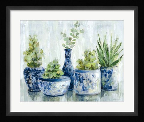 Framed Chinoiserie Plants Bright Print