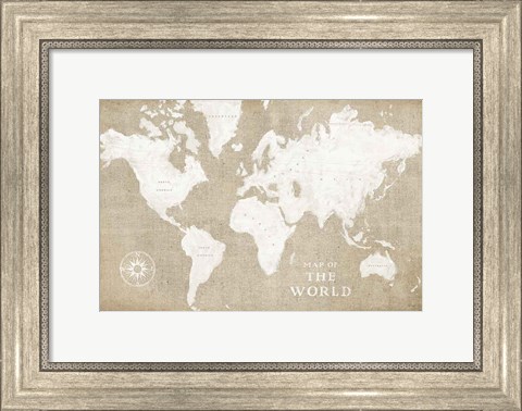Framed Burlap World Map I Print
