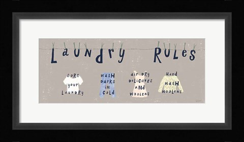 Framed Laundry Rules I Gray Print