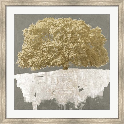 Framed Golden Tree on Grey Print