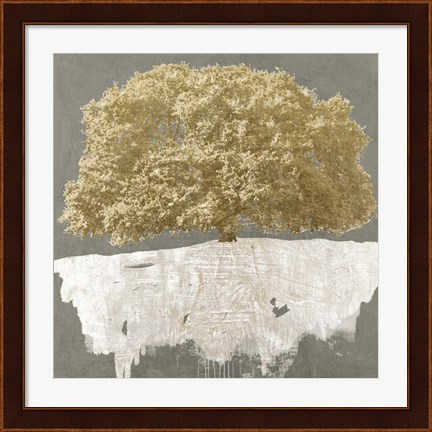Framed Golden Tree on Grey Print