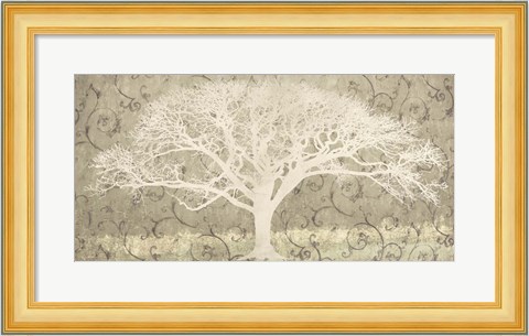 Framed Tree on a Grey Brocade Print