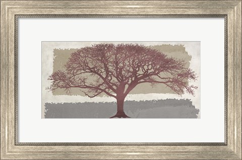 Framed Burgundy Tree on abstract background Print