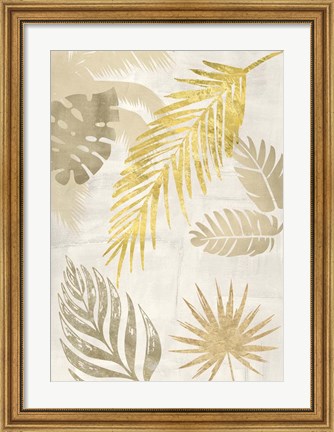 Framed Palm Leaves Gold I Print