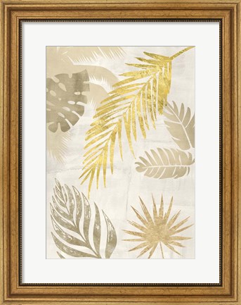 Framed Palm Leaves Gold I Print