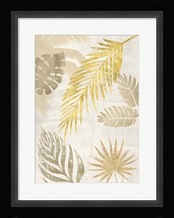 Framed Palm Leaves Gold I Print