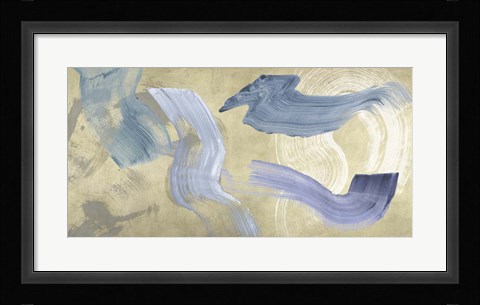 Framed Blue Waves on Gold Print