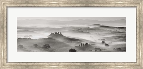 Framed Val d&#39;Orcia panorama, Siena, Tuscany (BW) Print