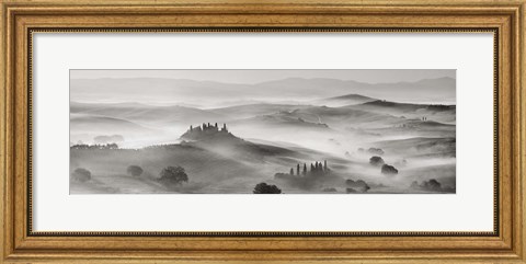 Framed Val d&#39;Orcia panorama, Siena, Tuscany (BW) Print